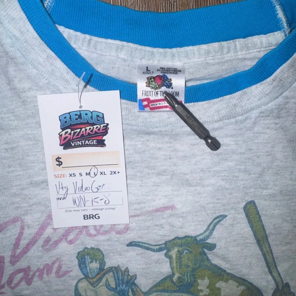 Fruit of the Loom T-Shirt Mens L Gray Excellent Vintage 90s Video Jam Ringer Tee